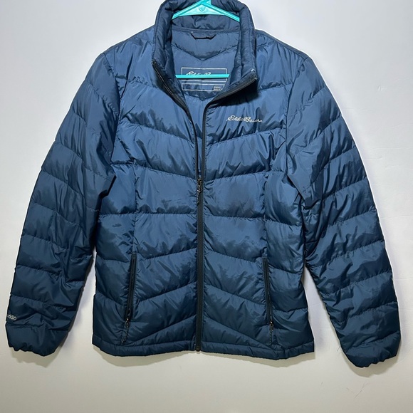 Eddie Bauer Women's Midweight Blue Chevron Quilt Down Jacket Sz S Casual Ski - Picture 3 of 6